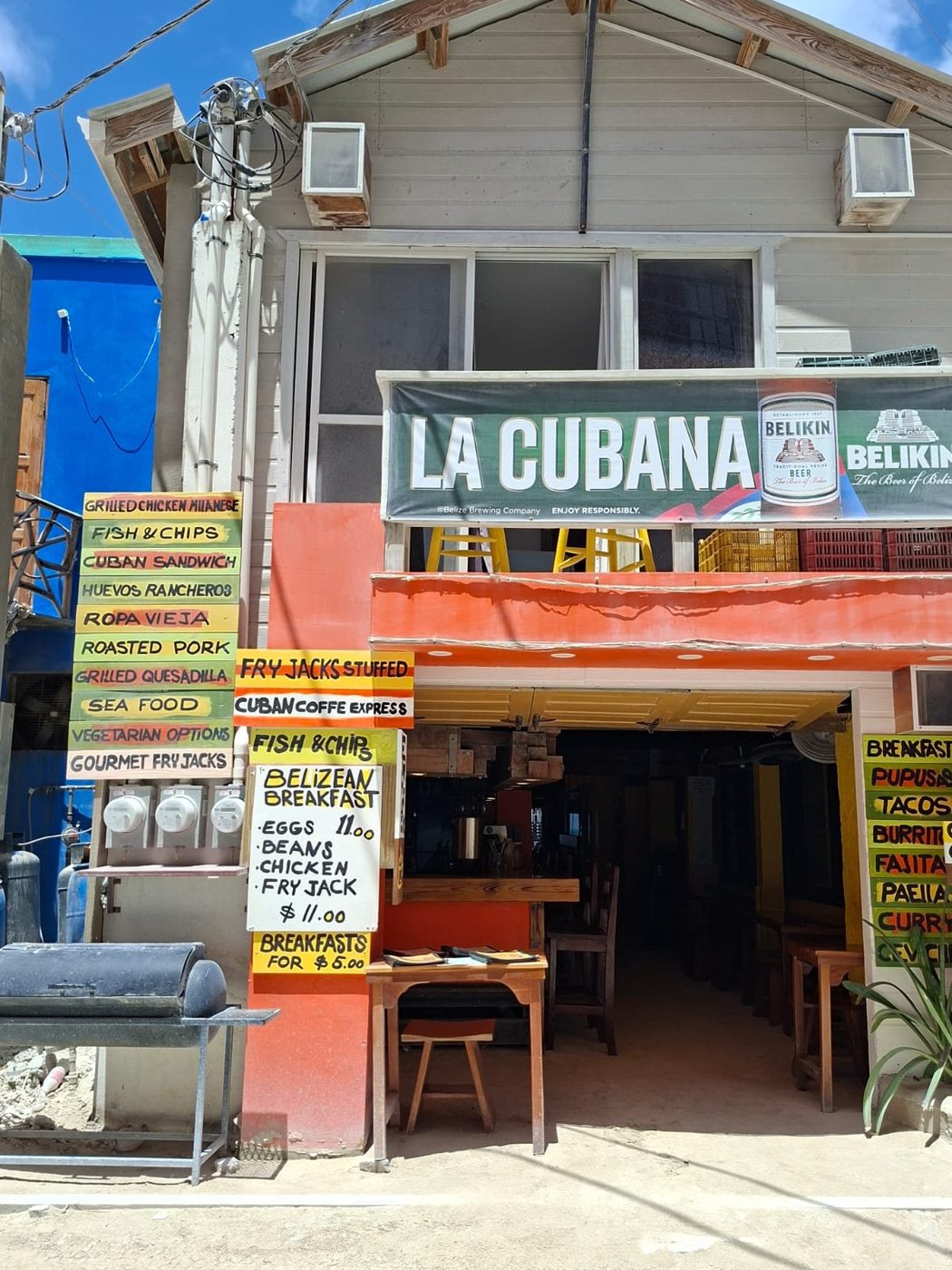 La Cubana's painted menu boards and grill out front